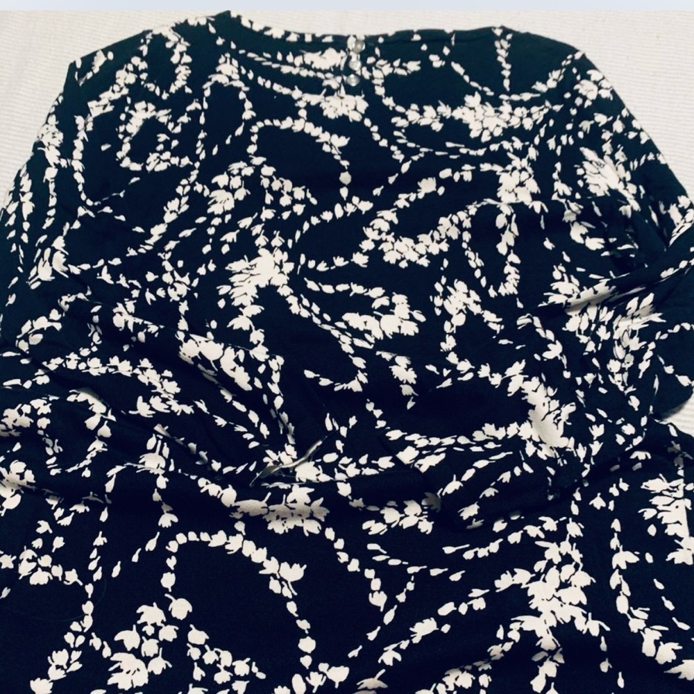 Talbots Women's Crew Neck Button Cardigan Sweater White Black, M